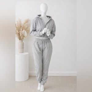 Lounge Underwear Cropped Zip Hoodie & Drawstring Joggers Set -  Gray